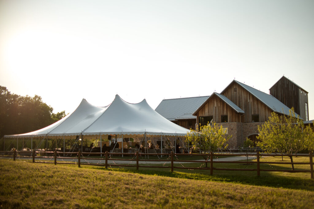 The Lawns, one of the wedding venues at Wade House set up with a tent. 